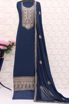 Teal Blue Georgette Embroidery Palazzo Salwar Suit 3