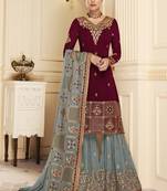 Carmine Red Georgette Sharara Suit With Resham Work
