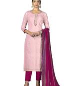 Women's baby pink unstitched fancy hand work  with banarasi dupatta cambric cotton dress material (m-msmfc11243c)