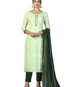 Women's light green fancy hand work 
 with banarasi dupatta cambric cotton dress material