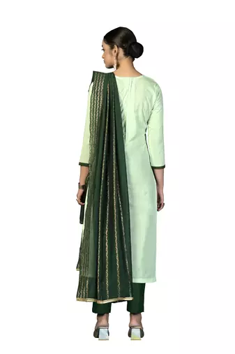 Women's light green fancy hand work 
 with banarasi dupatta cambric cotton dress material