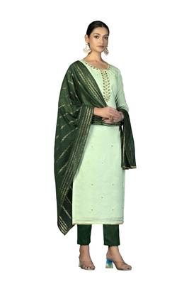 Women's light green fancy hand work 
 with banarasi dupatta cambric cotton dress material 4