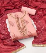 Women's peach unstitched  hand work, heavy border  with embroidered dupatta modal cotton dress material (msmfc11266a)