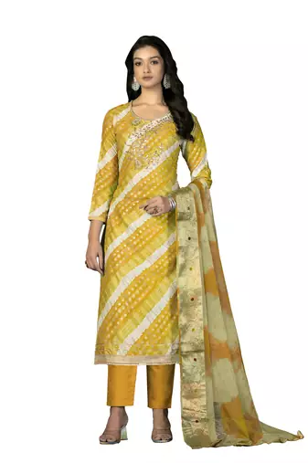 Women's multi unstitched hand work,foil print with  banarasi dupatta premium jam cotton dress material (m-msmfc11254d)