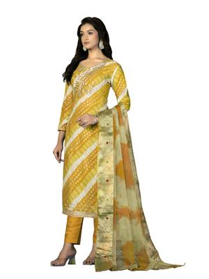 Women's multi hand work,foil print with banarasi dupatta premium jam cotton dress material 2
