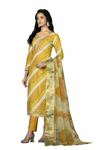Women's multi hand work,foil print with banarasi dupatta premium jam cotton dress material