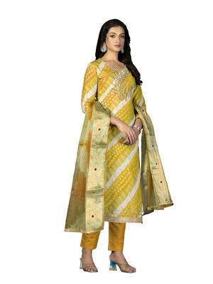 Women's multi hand work,foil print with banarasi dupatta premium jam cotton dress material 4