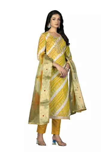 Women's multi hand work,foil print with banarasi dupatta premium jam cotton dress material