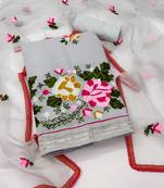 Women's grey heavy chain embroidered with embroidered dupatta modal silk dress material