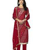Women's red hand work with bandhani printed dupatta premium jam cotton dress material