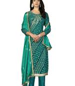 Women's green hand work with bandhani printed dupatta premium jam cotton dress material