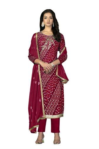 Women's pink unstitched hand work with bandhani printed dupatta premium jam cotton dress material (m-msmfc11255d)