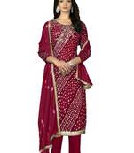 Women's pink hand work with bandhani printed dupatta premium jam cotton dress material