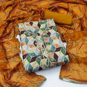 Women's multi hand work, classic border with embroidered dupatta cambric cotton dress material 3