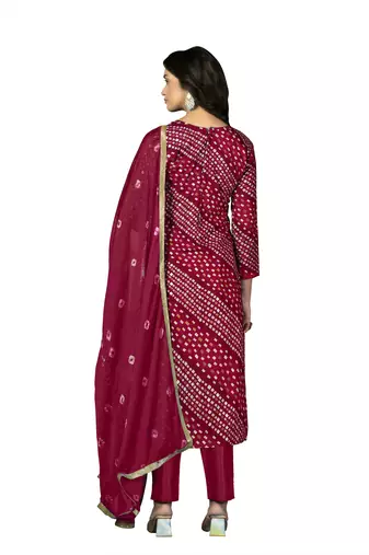 Women's pink hand work with bandhani printed dupatta premium jam cotton dress material