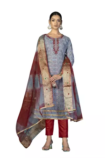 Women's multi unstitched  hand work,fancy border with banarasi dupatta cotton dress material (m-msmfc11260a)