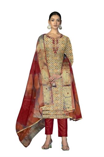 Women's multi unstitched  hand work,fancy border with banarasi dupatta cotton dress material (m-msmfc11260b)