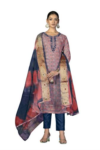 Women's multi unstitched  hand work,fancy border with banarasi dupatta cotton dress material (m-msmfc11260c)