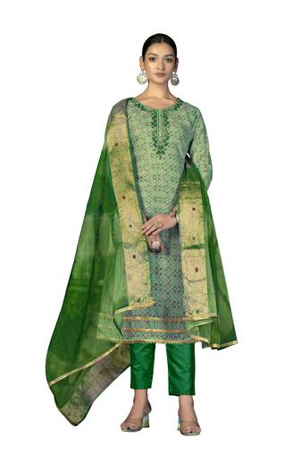 Women's multi unstitched  hand work,fancy border with banarasi dupatta cotton dress material (m-msmfc11260d)