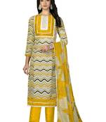 Women's multi designer print and mirror work with fancy border cotton dress material
