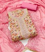 Women's multi unstitched  hand work, heavy border with embroidered dupatta glass cotton dress material (msmfc11263a)