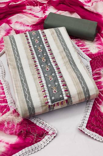 Women's multi unstitched  hand work with embroidered dupatta cambric cotton dress material (msmfc11273a)