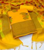 Women's yellow designer weaving with fancy dupatta banarasi jacquard dress material
