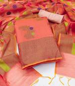 Women's peach unstitched designer weaving with fancy dupatta banarasi jacquard dress material (mnv-msmfc11128c)