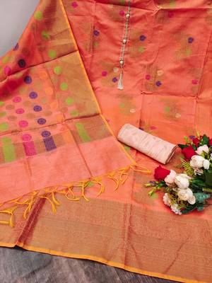 Women's peach unstitched designer weaving with fancy dupatta banarasi jacquard dress material (mnv-msmfc11128c) 2