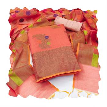 Women's peach unstitched designer weaving with fancy dupatta banarasi jacquard dress material (mnv-msmfc11128c) 3