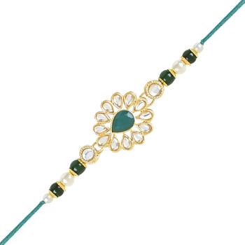 rakshabhandhan special kundan bhaiya bhabhi pearl hanging lumba bracelet rakhi combo set with roli chawal 4