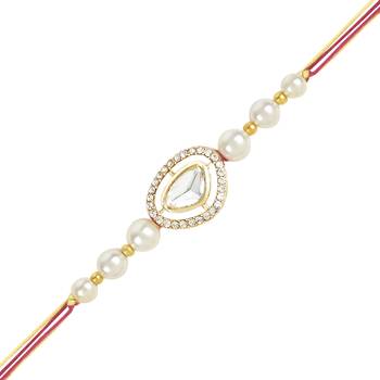 rakshabhandhan special kundan bhaiya bhabhi pearl hanging lumba bracelet rakhi combo set with roli chawal 4