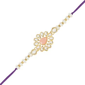 rakshabhandhan special kundan bhaiya bhabhi pearl hanging lumba bracelet rakhi combo set with roli chawal 4