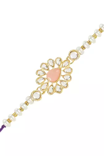 rakshabhandhan special kundan bhaiya bhabhi pearl hanging lumba bracelet rakhi combo set with roli chawal