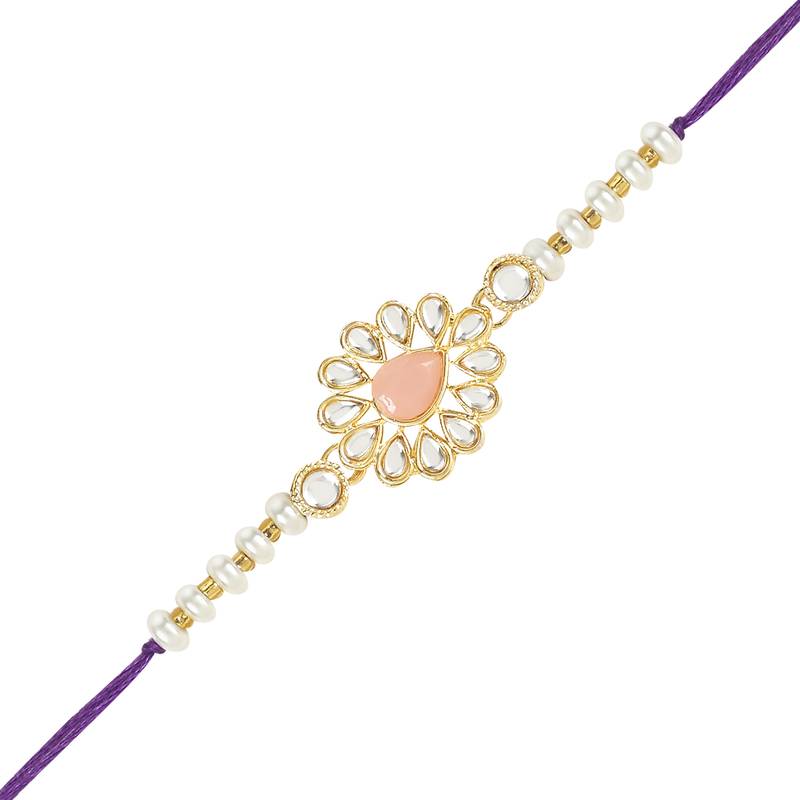 rakshabhandhan special kundan bhaiya bhabhi pearl hanging lumba bracelet rakhi combo set with roli chawal