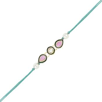 rakshabhandhan special kundan bhaiya bhabhi pearl hanging lumba bracelet rakhi combo set with roli chawal 4