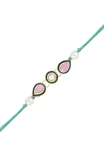 rakshabhandhan special kundan bhaiya bhabhi pearl hanging lumba bracelet rakhi combo set with roli chawal