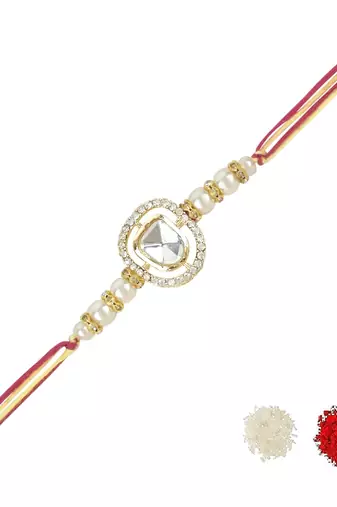 rakshabhandhan special kundan stone rakhi with roli chawal for bhaiya/brother/mens