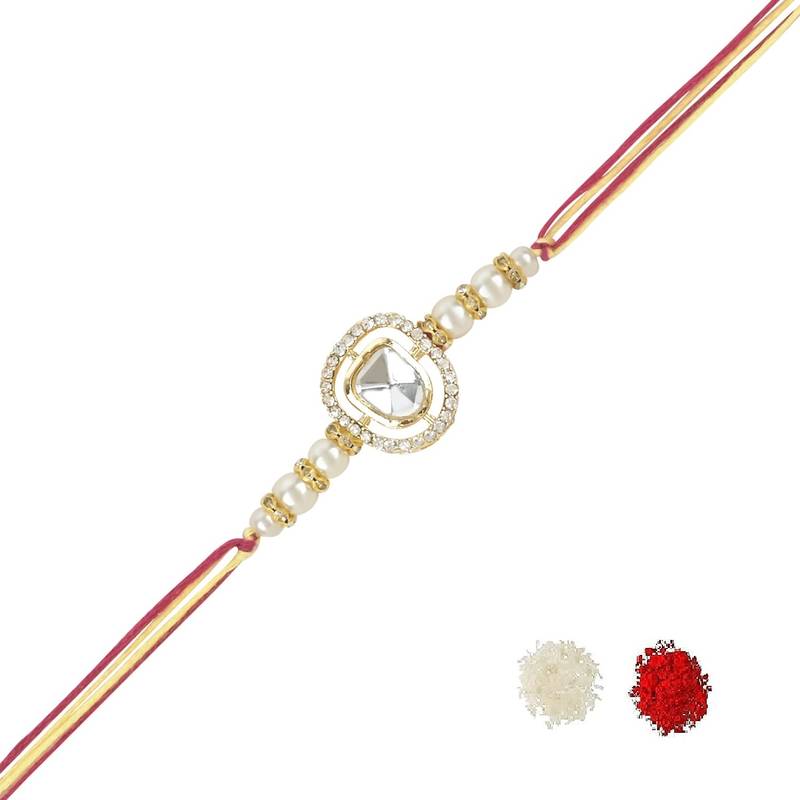 rakshabhandhan special kundan stone rakhi with roli chawal for bhaiya/brother/mens