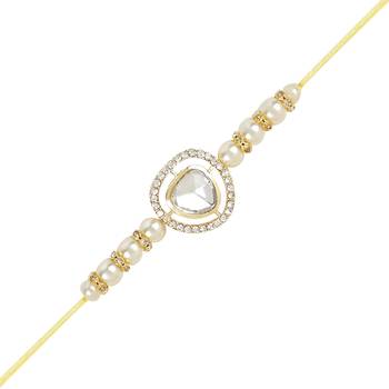 rakshabhandhan special kundan bhaiya bhabhi pearl hanging lumba bracelet rakhi combo set with roli chawal 4