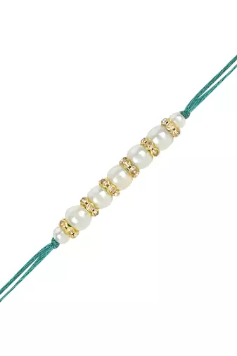 rakshabhandhan special kundan bhaiya bhabhi pearl hanging lumba bracelet rakhi combo set with roli chawal