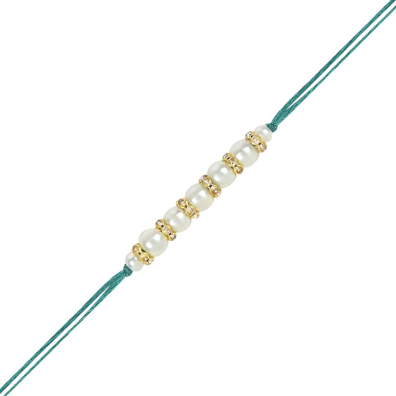 rakshabhandhan special kundan bhaiya bhabhi pearl hanging lumba bracelet rakhi combo set with roli chawal