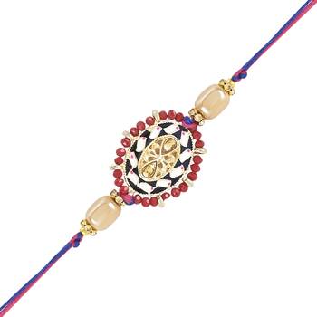 rakshabhandhan special kundan bhaiya bhabhi pearl hanging lumba bracelet rakhi combo set with roli chawal 4