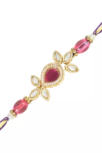 rakshabhandhan special meenakari kundan stone bhaiya bhabhi pearl hanging lumba rakhi combo set with