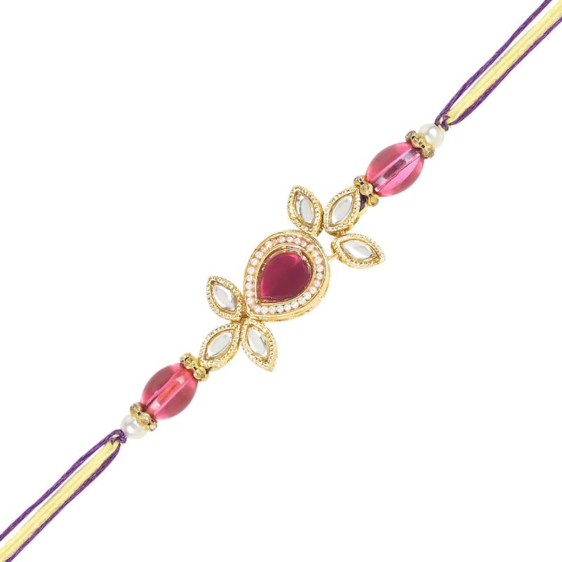 rakshabhandhan special meenakari kundan stone bhaiya bhabhi pearl hanging lumba rakhi combo set with