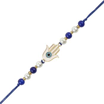 rakshabhandhan special hamsa shape enamel evil eye bhaiya bhabhi lumba bracelet rakhi combo set with 4