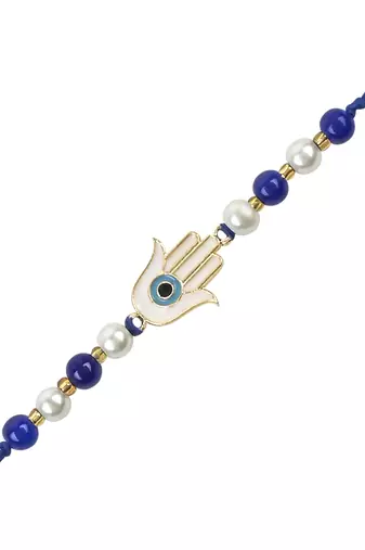 rakshabhandhan special hamsa shape enamel evil eye bhaiya bhabhi lumba bracelet rakhi combo set with