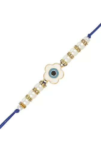 rakshabhandhan special floral shape enamel evil eye bhaiya bhabhi lumba bracelet rakhi combo set with