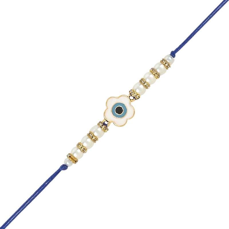 rakshabhandhan special floral shape enamel evil eye bhaiya bhabhi lumba bracelet rakhi combo set with