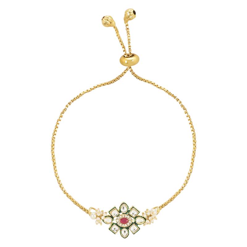 rakshabhandhan special kundan bhaiya bhabhi pearl hanging lumba bracelet rakhi combo set with roli chawal